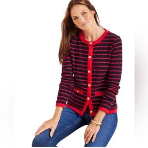 NWOT Talbots‎ Patch Pocket Cardigan Delfina Stripe Plus Size 2X Indigo Ruby Red